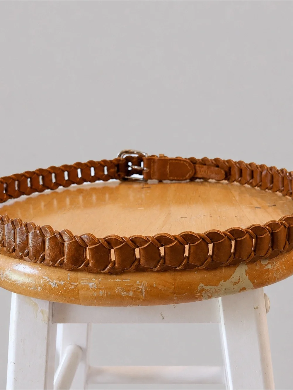Hunt Club Cognac Women’s Brown Braided Buffalo Leather Belt Silver Tone Buckle L